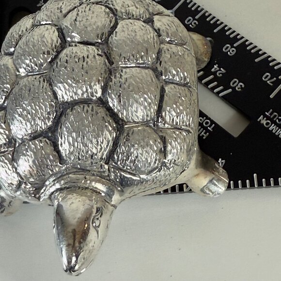 Sea Turtle White Metal Tortoise Sculpture Embossed Silver Tone Nautical Decor - Picture 9 of 15